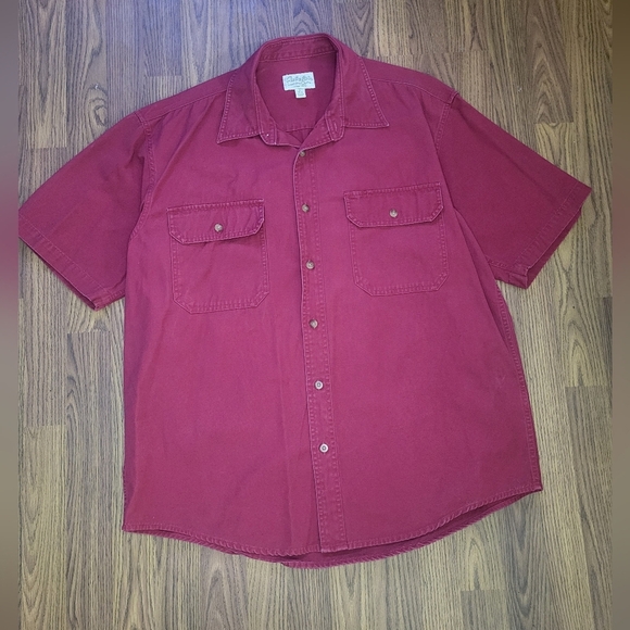 Cabelas Legendary Quality Button Down Cherry Red Tee Mens Large Canvas Style A58 - Picture 1 of 7